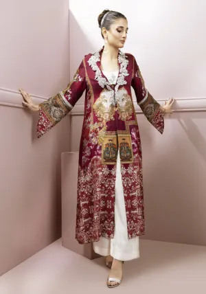 Maroon printed front open jacket