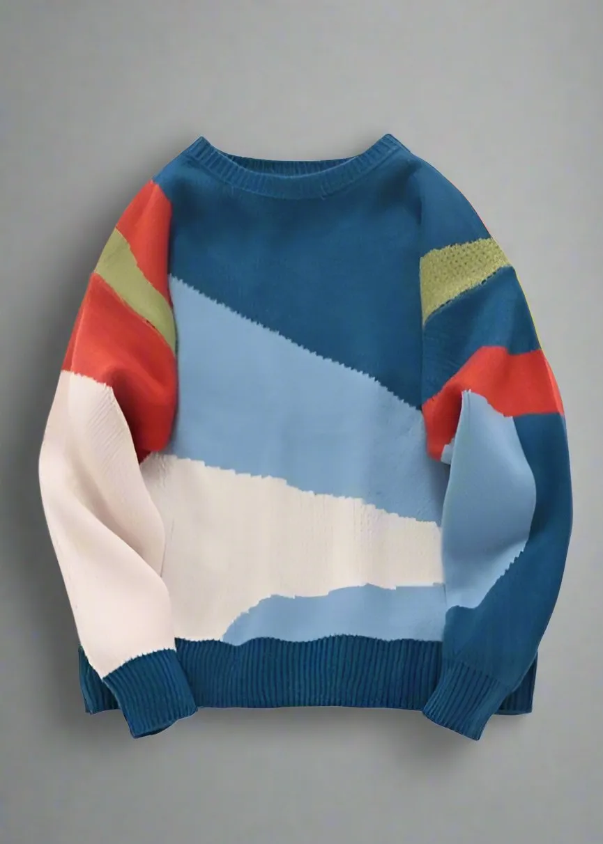 Matching Color-Block Knit Sweaters  Vibrant Family Pullover for Mom and Kids