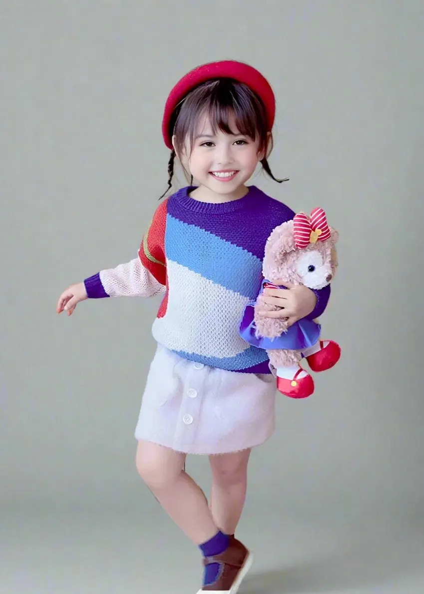 Matching Color-Block Knit Sweaters  Vibrant Family Pullover for Mom and Kids