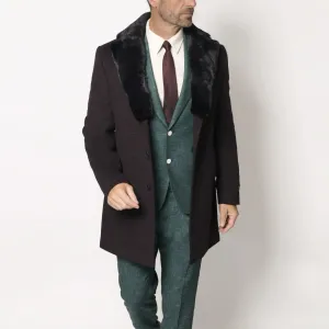 Men's Fur Collar Winter Coat Navy Blue and Burgundy