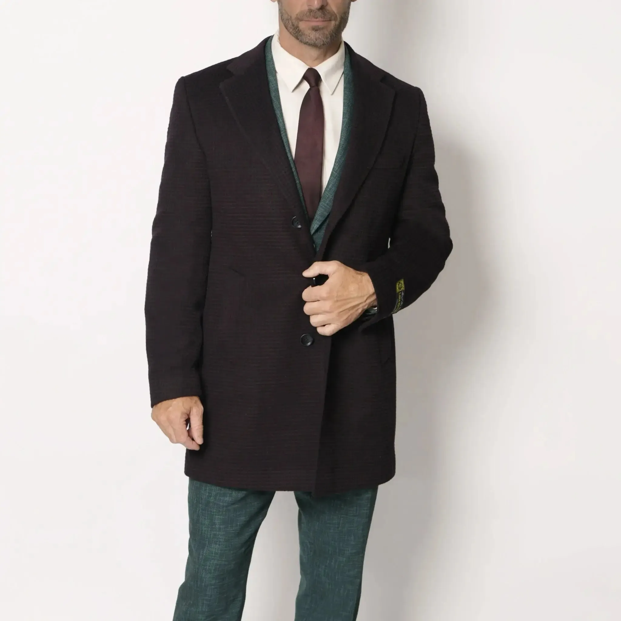 Men's Fur Collar Winter Coat Navy Blue and Burgundy