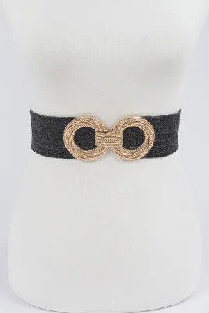 Metal Oo Buckle Plus Size Stretch Straw Belt