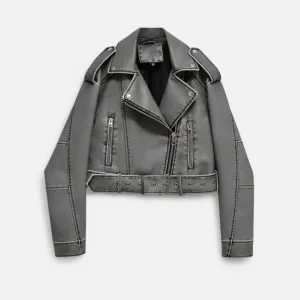 Monacogents | Vintage Washed Faux Leather Moto Jacket