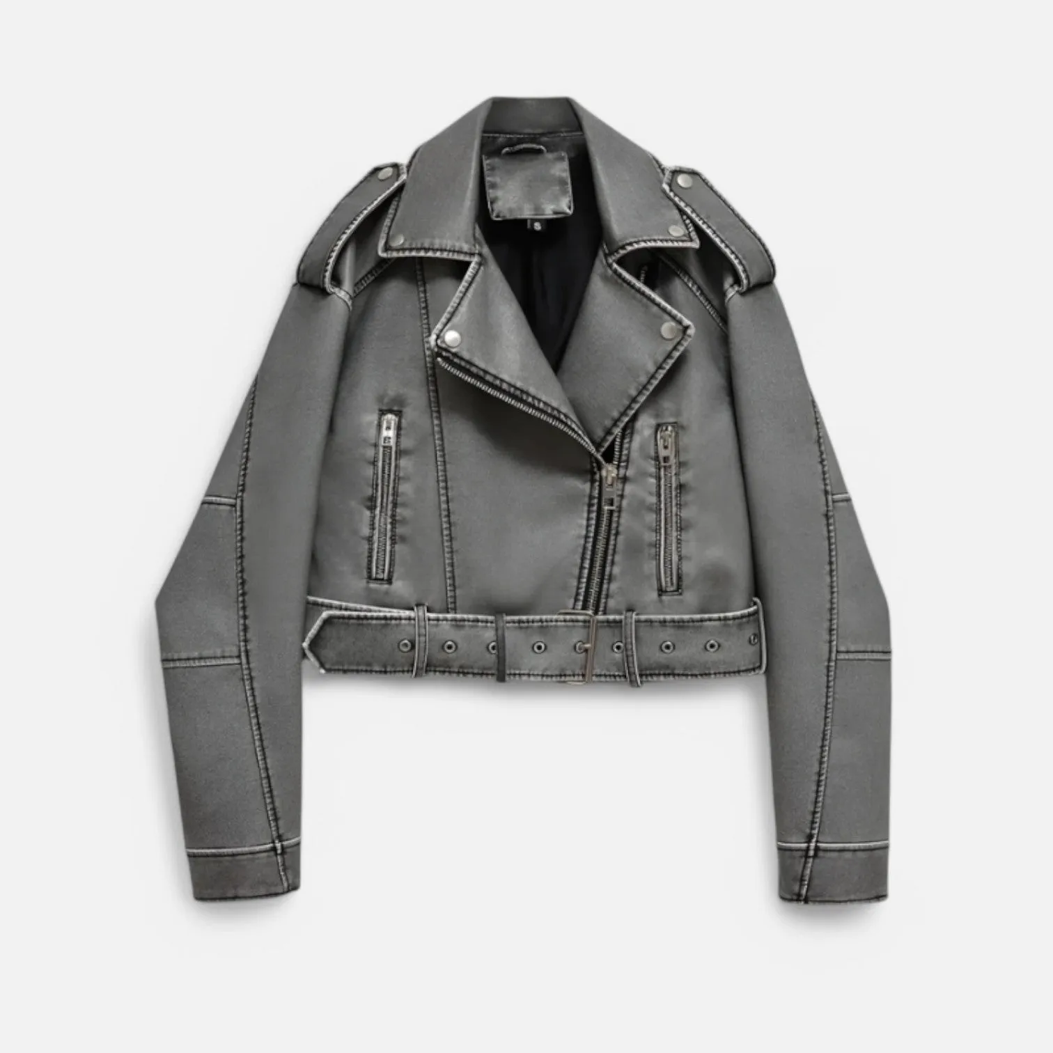 Monacogents | Vintage Washed Faux Leather Moto Jacket