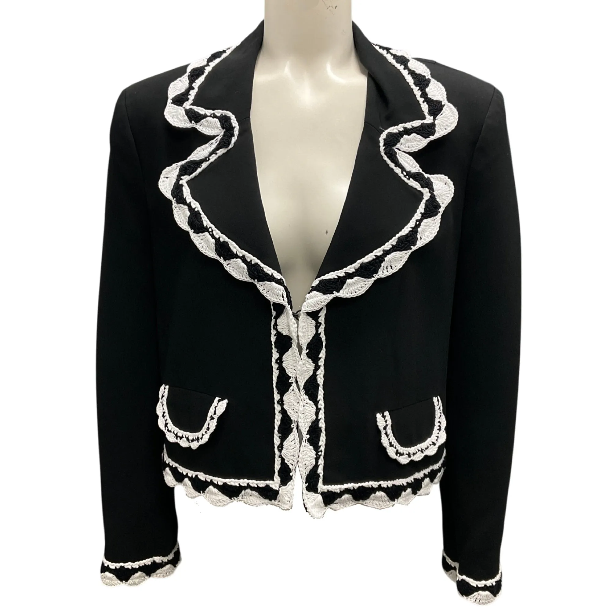 Moschino Couture Black / White 2022 Crochet Trim Crepe Jacket