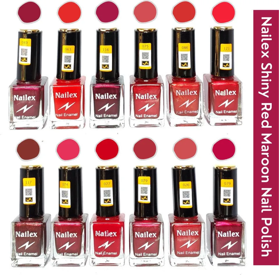 Nailex R.Maroon and Red Mix Nail Polish (Pack of 12, 9.9ML Each)