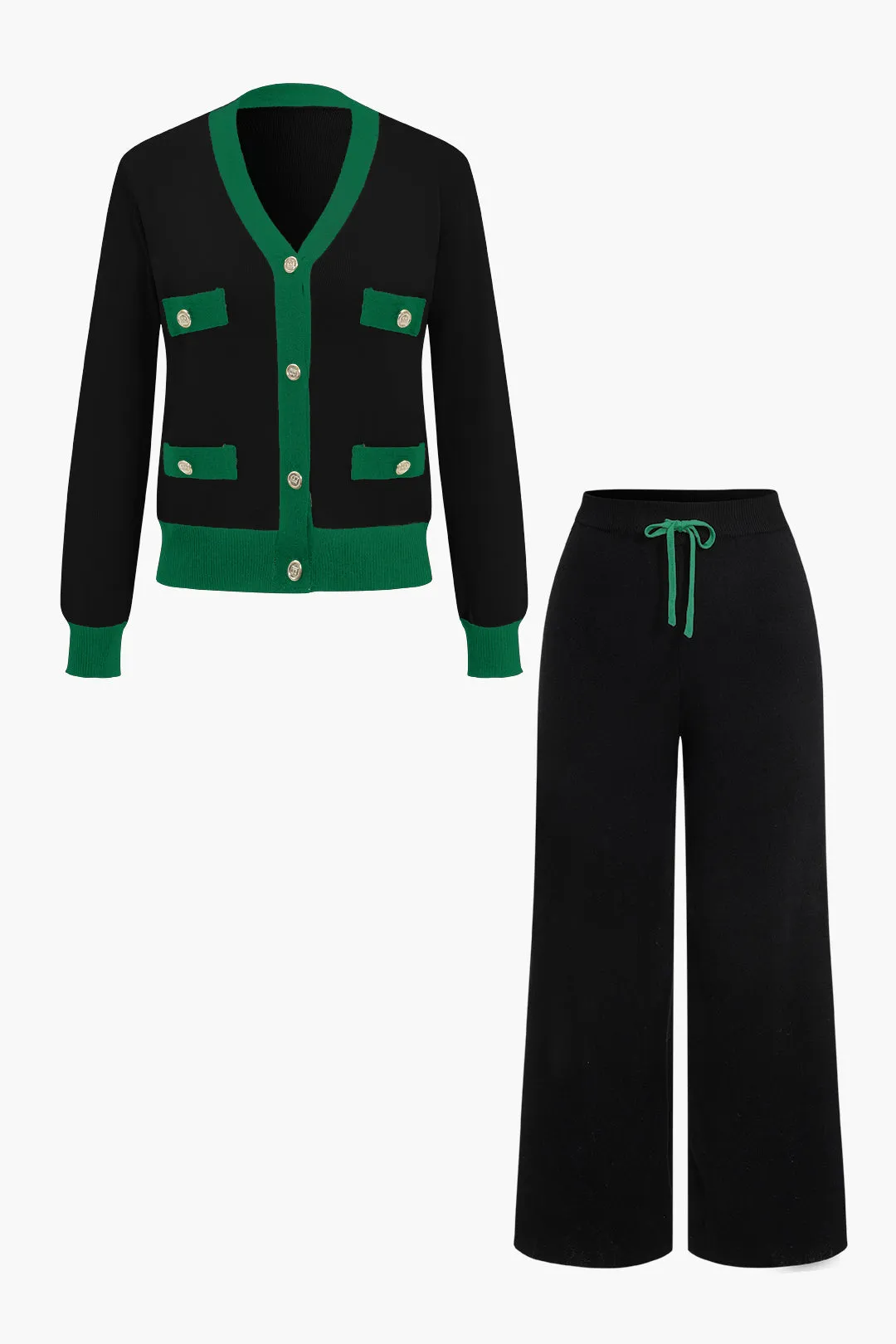 Nicole - Stylish Patchwork Design Woman's Sweater Cardigan & Pants Set