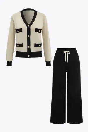 Nicole - Stylish Patchwork Design Woman's Sweater Cardigan & Pants Set