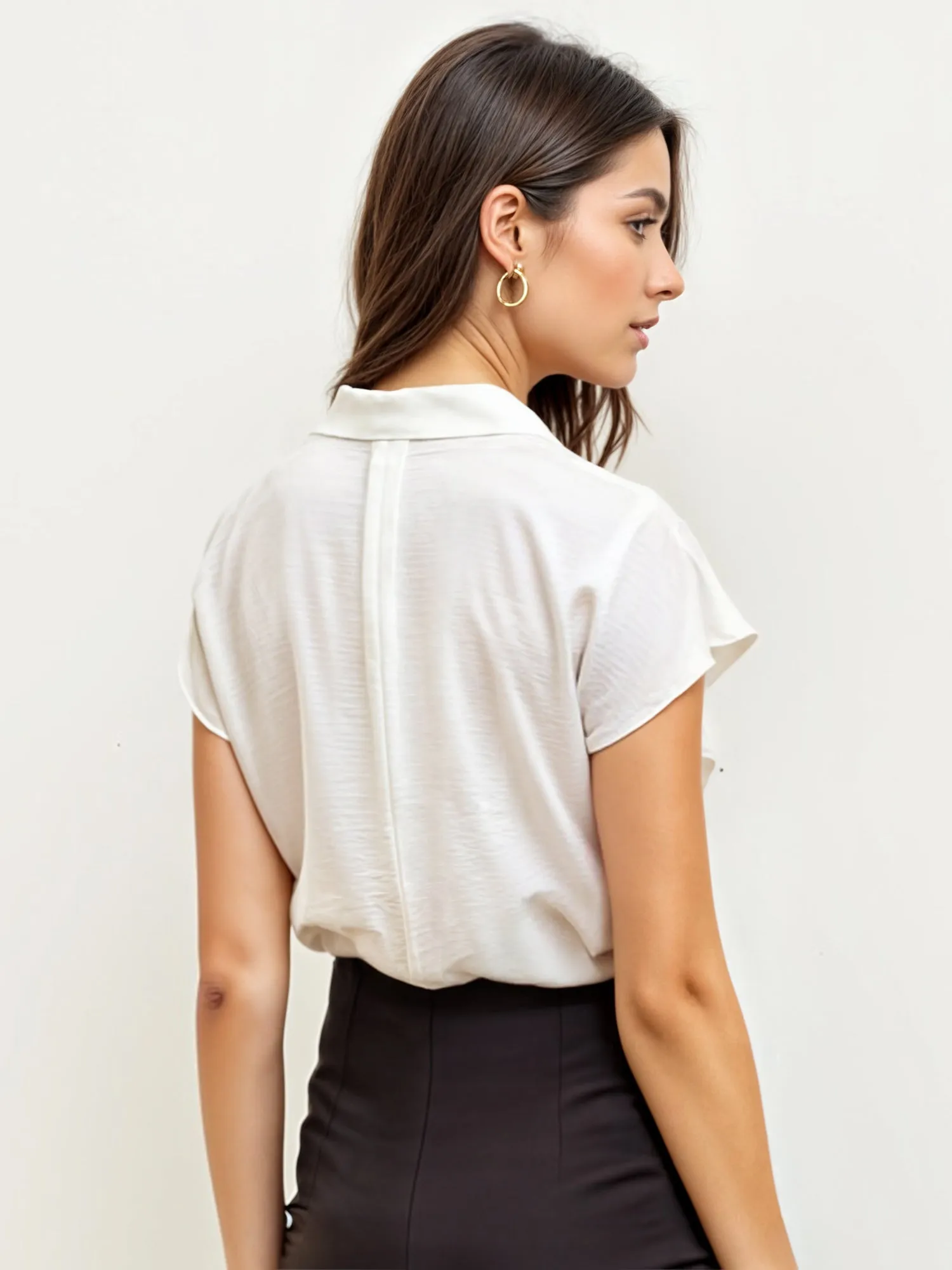Notch Collar Woven Button Down Shirt