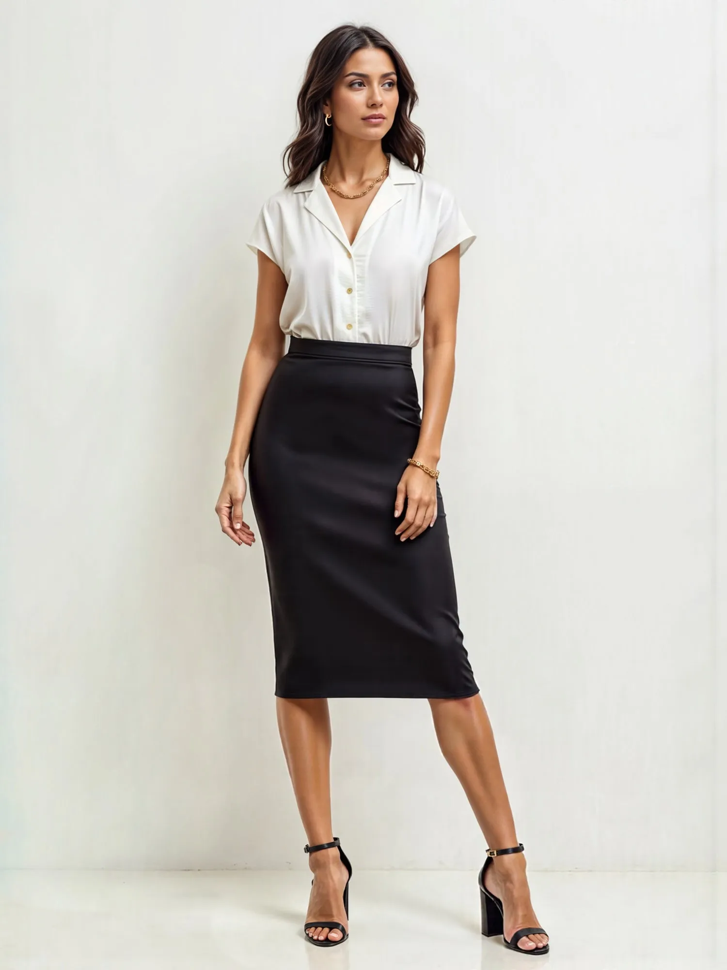 Notch Collar Woven Button Down Shirt