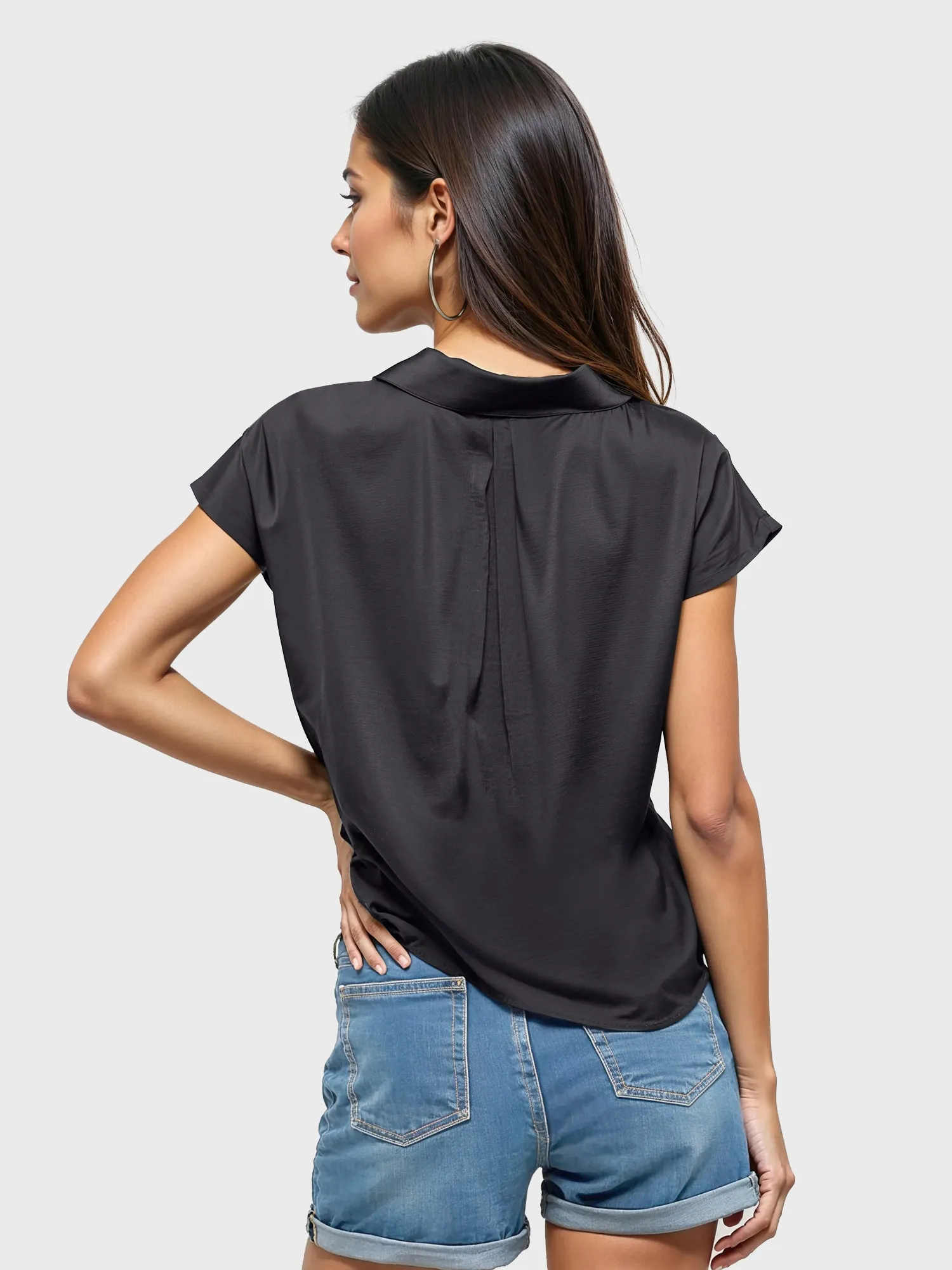 Notch Collar Woven Button Down Shirt