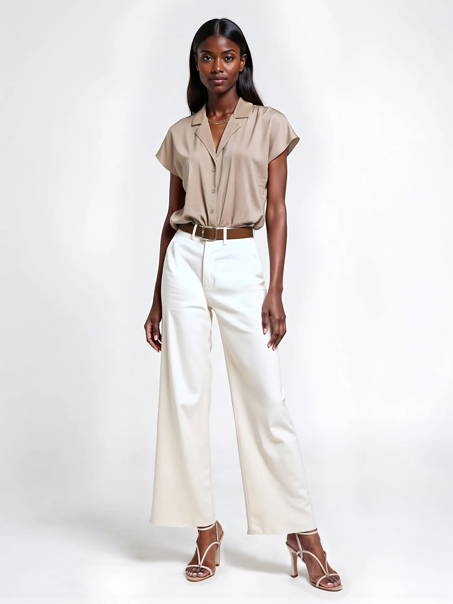 Notch Collar Woven Button Down Shirt