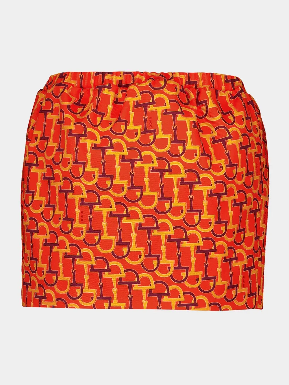 Orange Printed Silk Skirt with Horsebit Motif