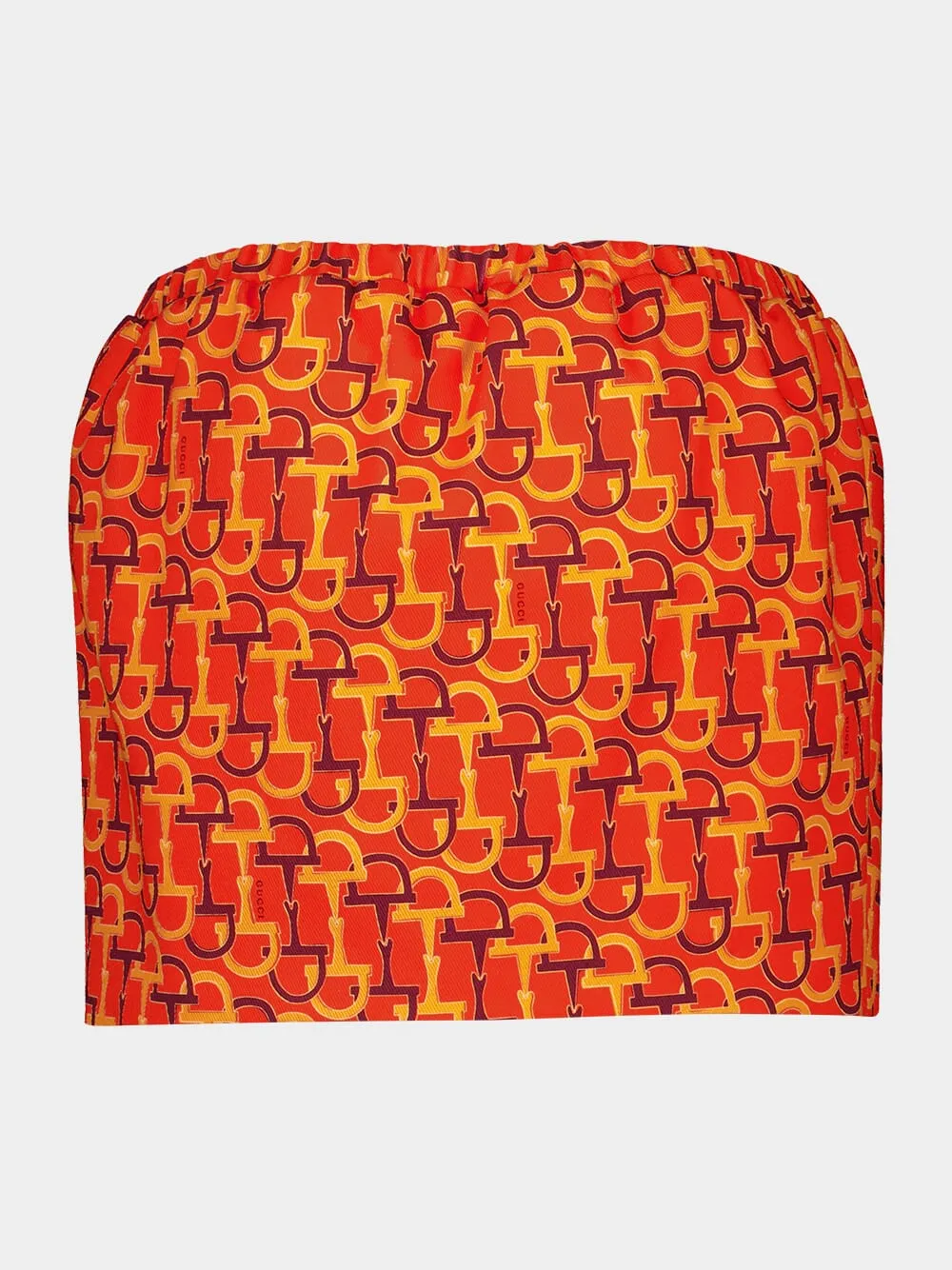 Orange Printed Silk Skirt with Horsebit Motif