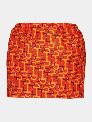 Orange Printed Silk Skirt with Horsebit Motif