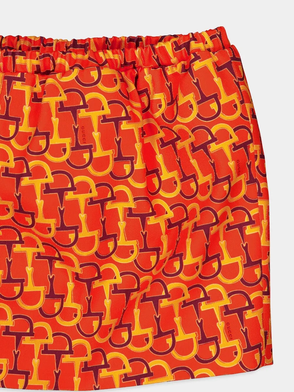 Orange Printed Silk Skirt with Horsebit Motif