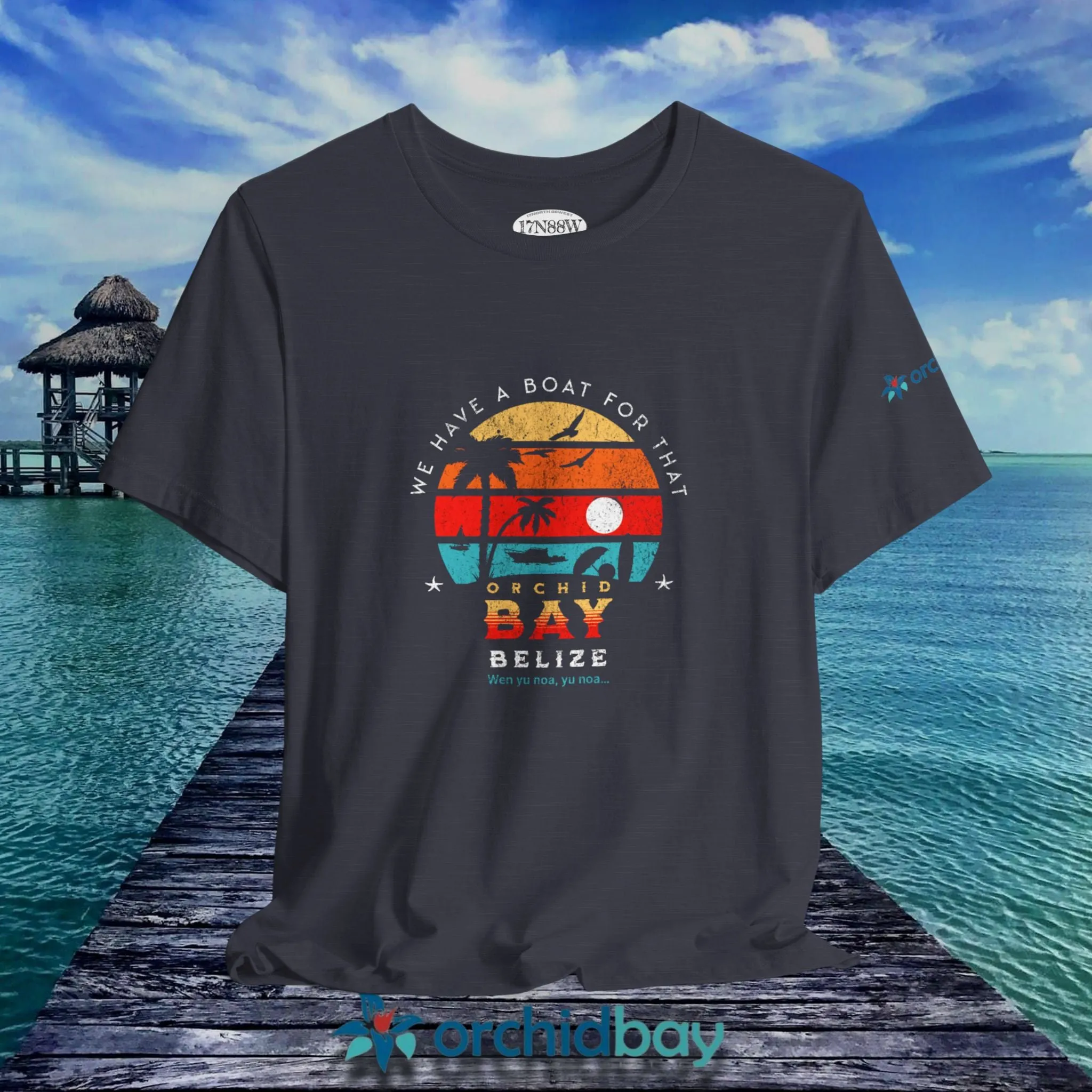 Orchid Bay | Unisex Short Sleeve Tee | We Have a Boat For That | Retro Sunset