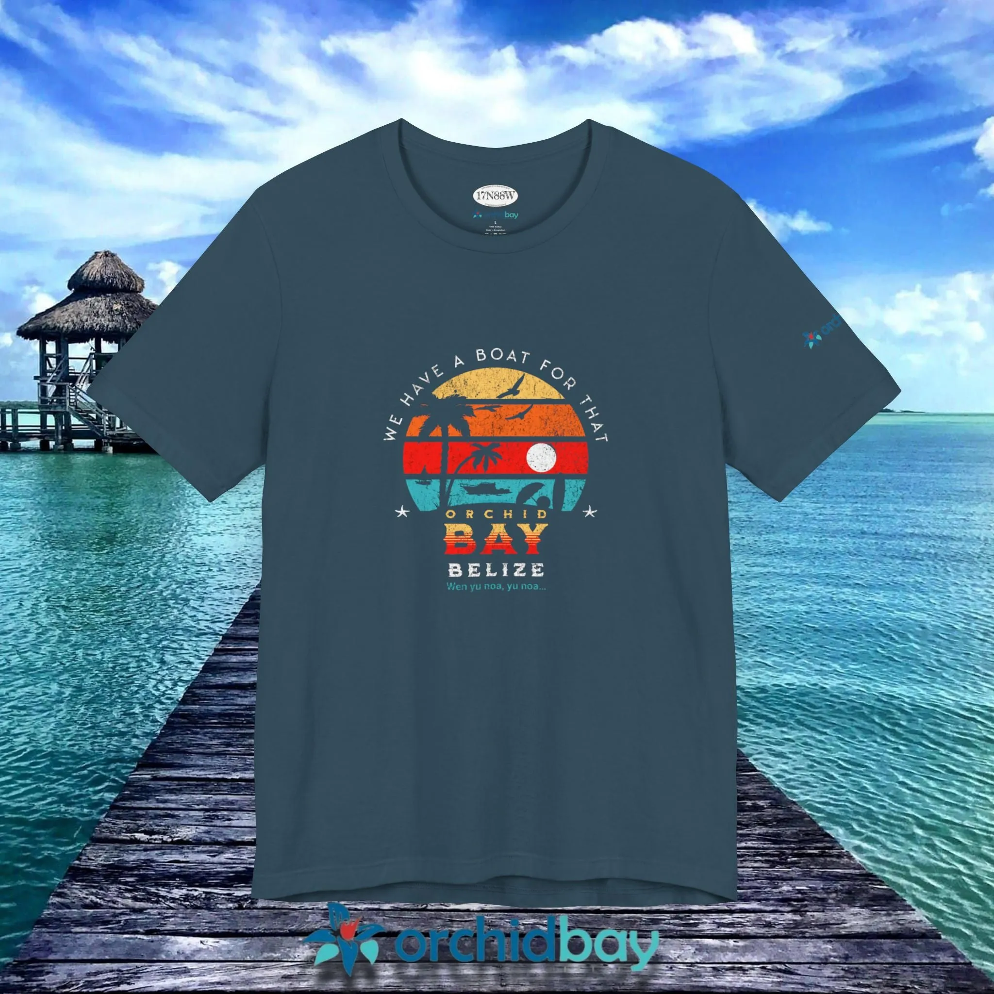 Orchid Bay | Unisex Short Sleeve Tee | We Have a Boat For That | Retro Sunset