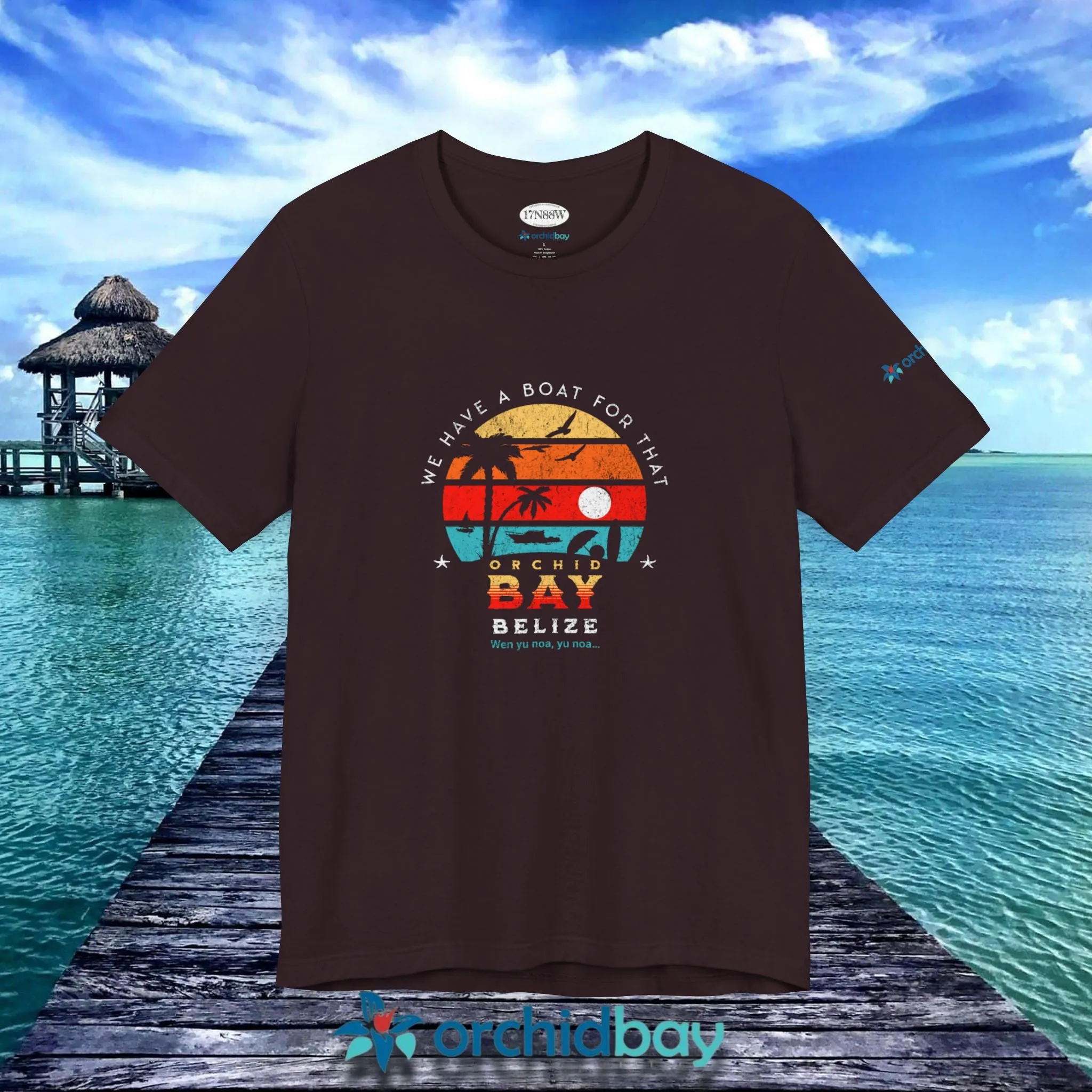 Orchid Bay | Unisex Short Sleeve Tee | We Have a Boat For That | Retro Sunset