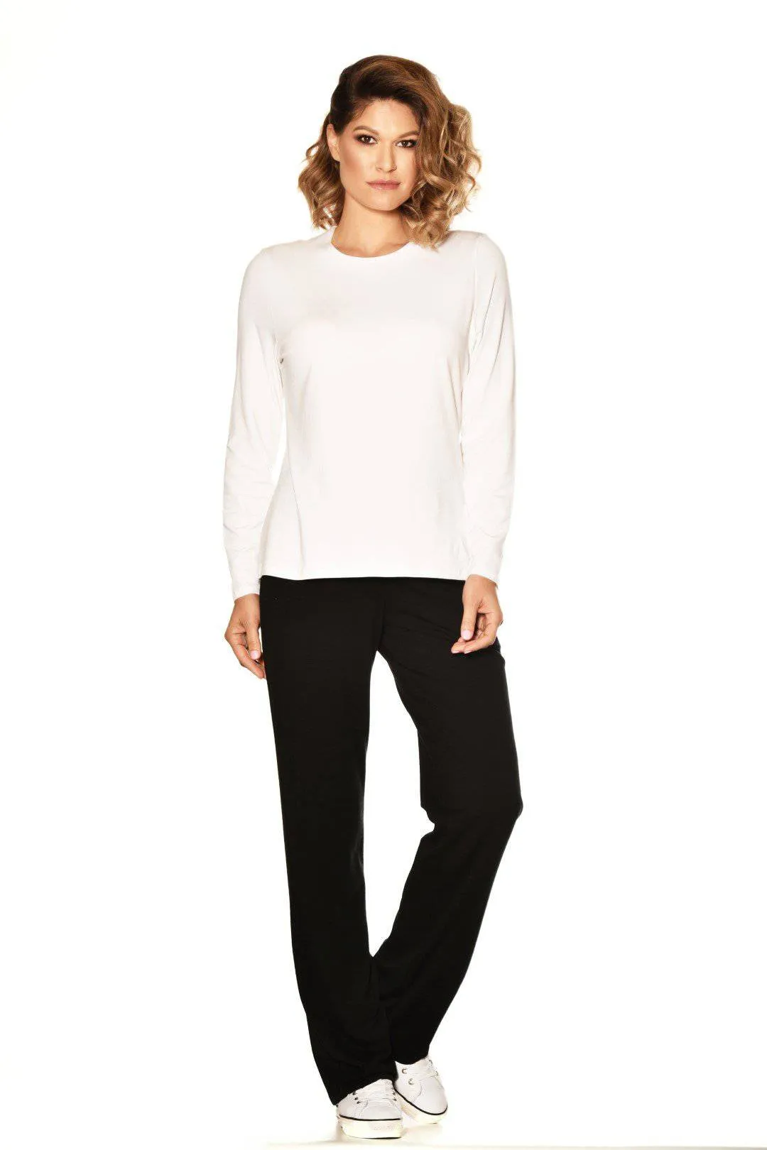 PAULA RYAN ESSENTIALS Easy Fit Long Sleeve Crew Neck Top - MicroModal