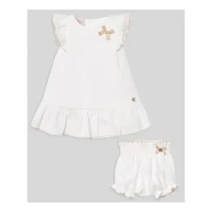 Paz Rodriguez - Baby Girl Set Woven Newborn Dress   Bloomers Lino, White
