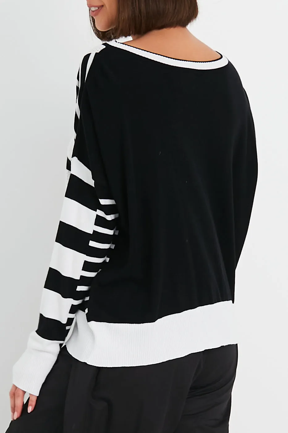Pima Cotton  Boatneck Rib Stripes Sweater