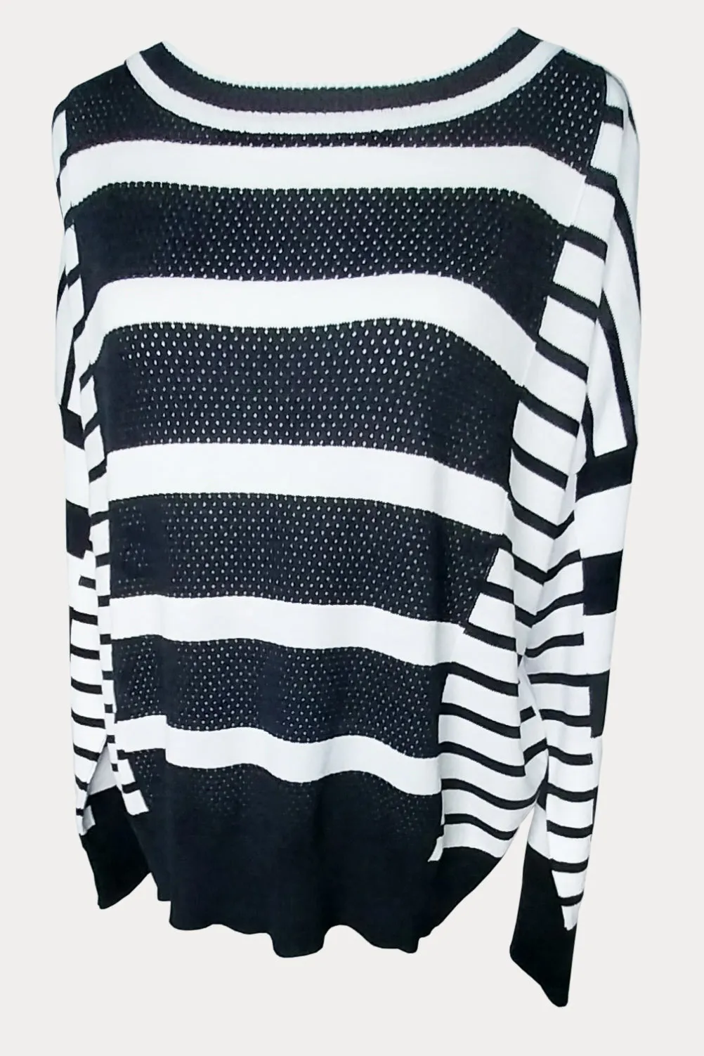Pima Cotton  Boatneck Rib Stripes Sweater