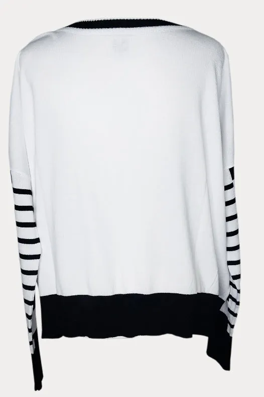 Pima Cotton  Boatneck Rib Stripes Sweater