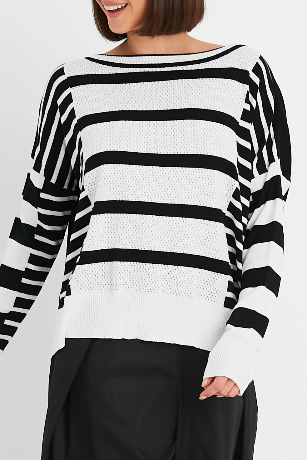 Pima Cotton  Boatneck Rib Stripes Sweater