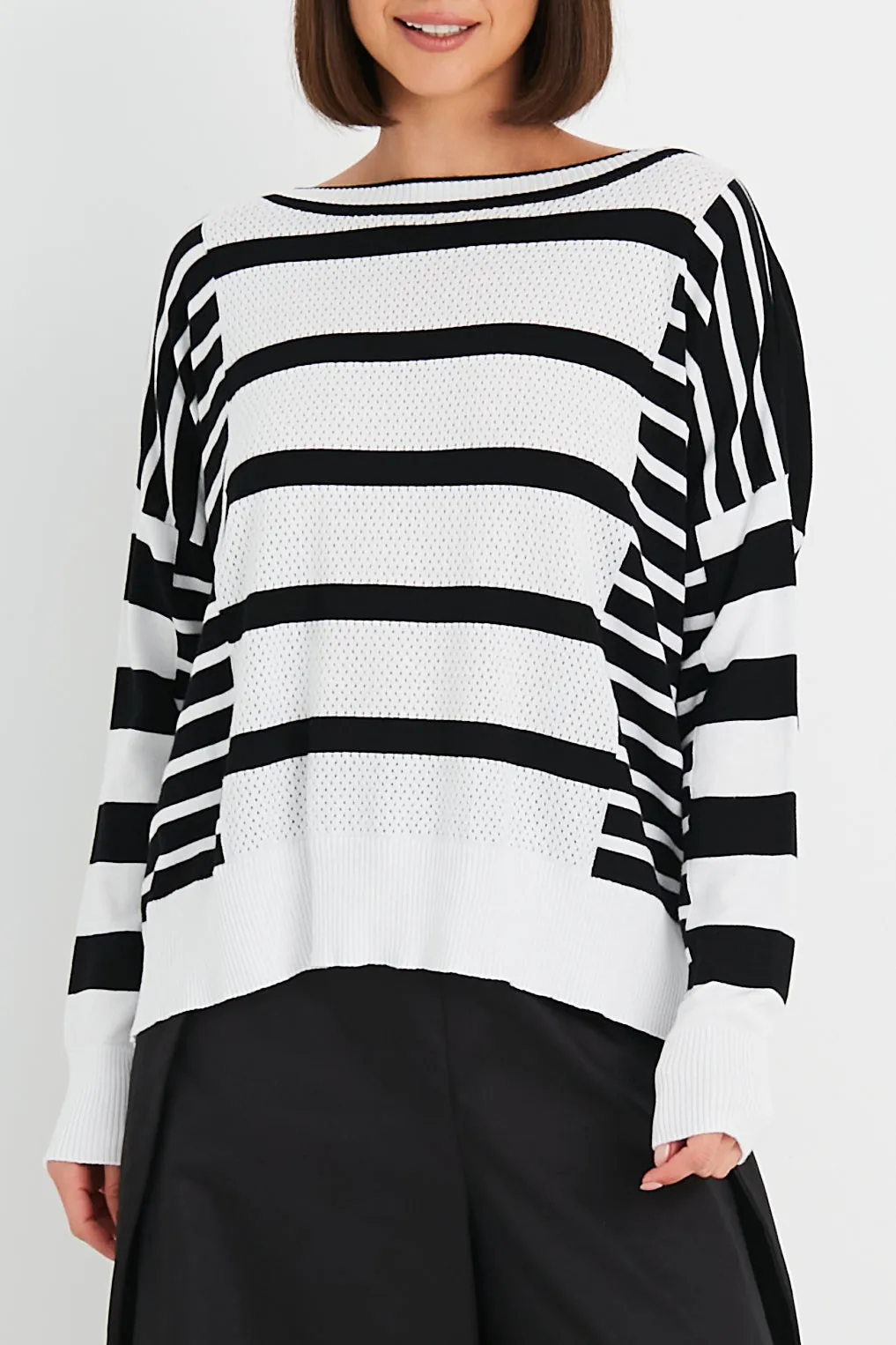 Pima Cotton  Boatneck Rib Stripes Sweater