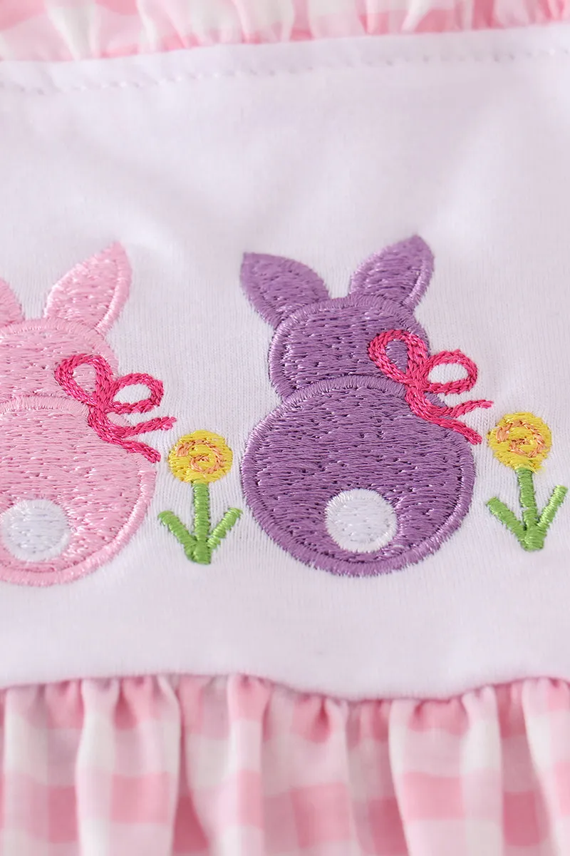 Pink Bunny Embroidery Gingham Set