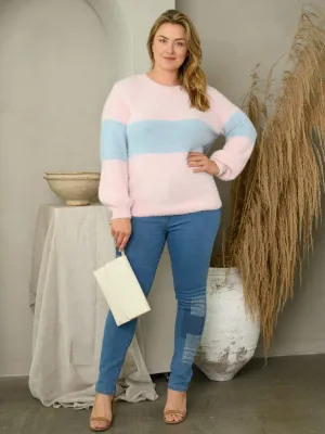 PLUS SIZE LONG SLEEVE SOFT FUZZY COLORBLOCK SWEATER