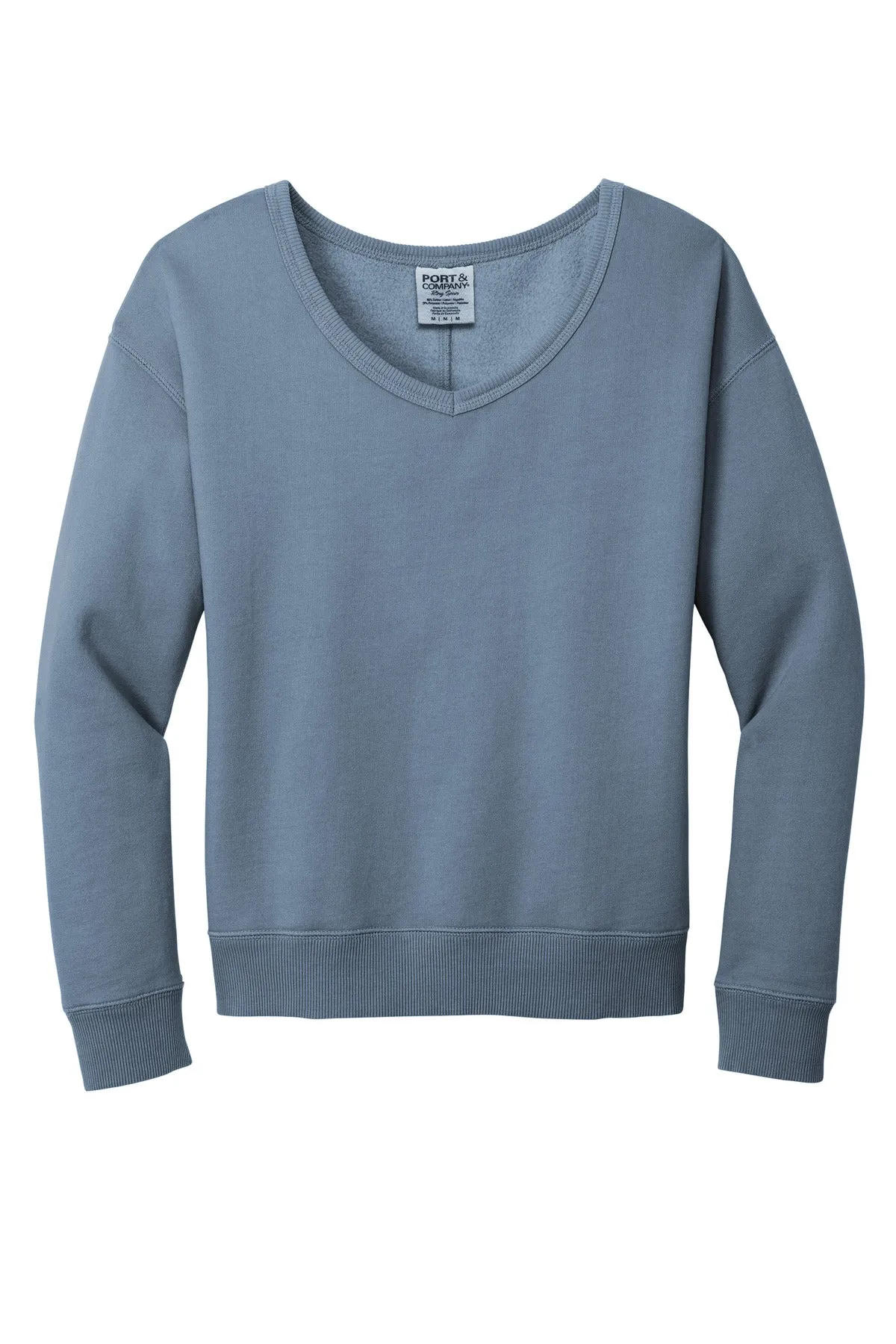 Port & Company Women's Beach Wash Garment-Dyed V-Neck Sweatshirt LPC098V Faded Denim