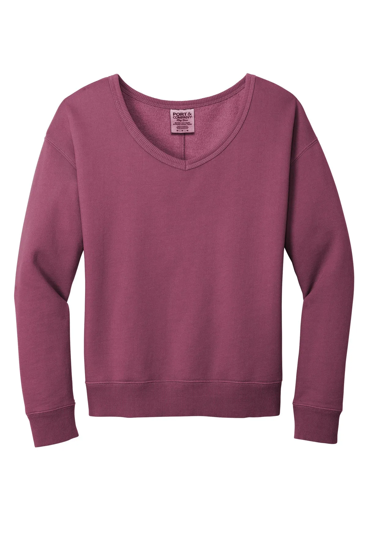 Port & Company Women's Beach Wash Garment-Dyed V-Neck Sweatshirt LPC098V Vintage Raspberry