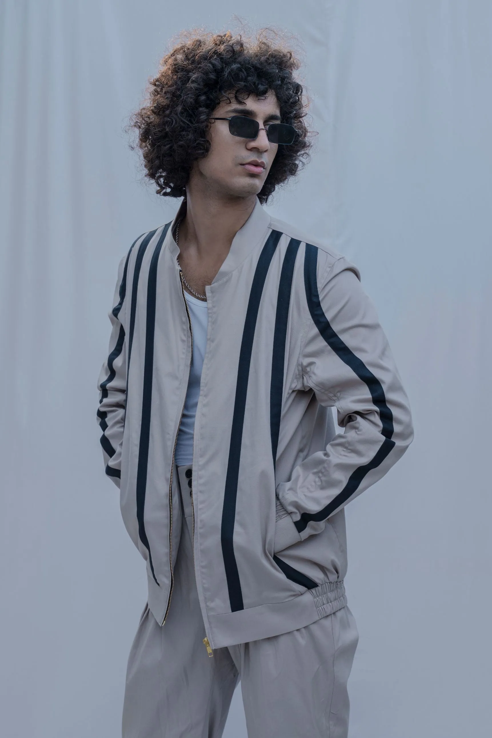Poughkeepsie - Grey Bomber Jacket Stripes with Pant Set