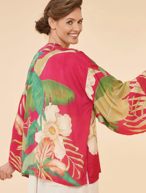 Powder Delicate Tropical in Dark Rose Kimono Jacket