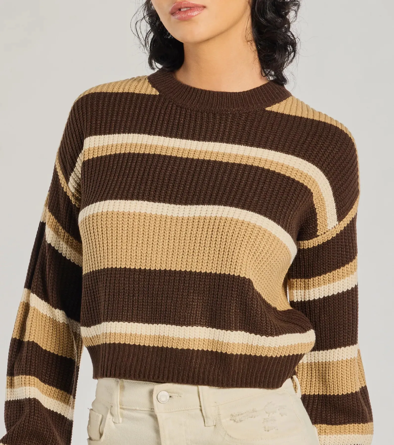 Preppy Style Striped Knit Crew Neck Sweater