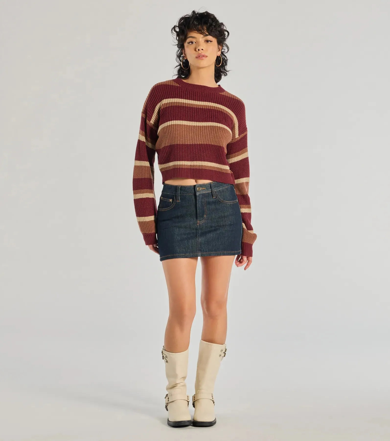 Preppy Style Striped Knit Crew Neck Sweater