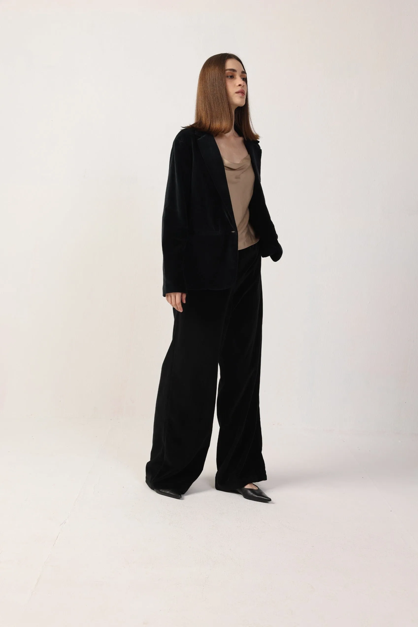 Pull On Cotton Velvet Pants | Black
