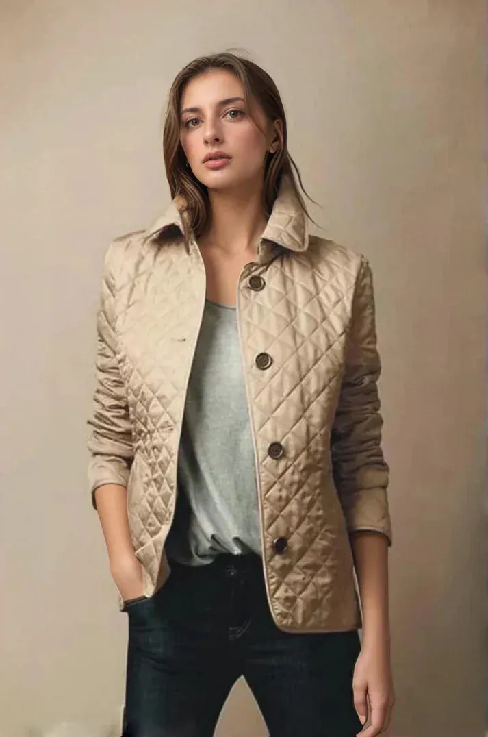 Quilted Women's Lightweight Jacket with Button Closure - Stylish Outerwear for All Seasons