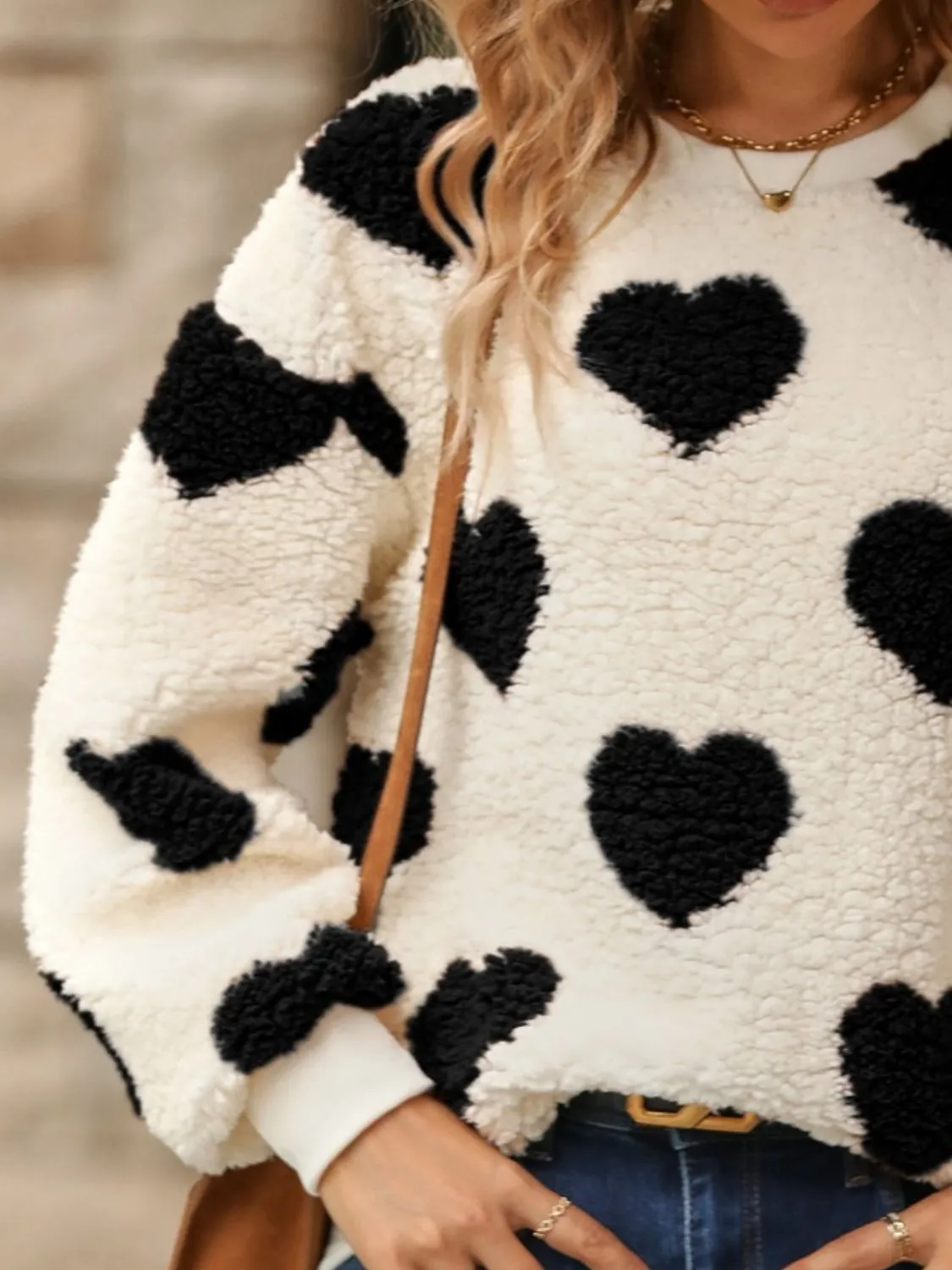 Raquel Fuzzy Heart Dropped Shoulder Sweatshirt