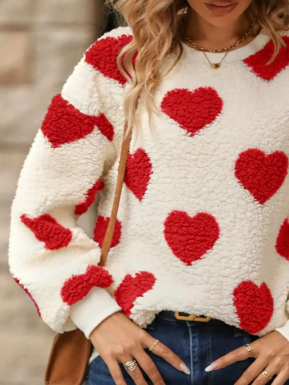 Raquel Fuzzy Heart Dropped Shoulder Sweatshirt