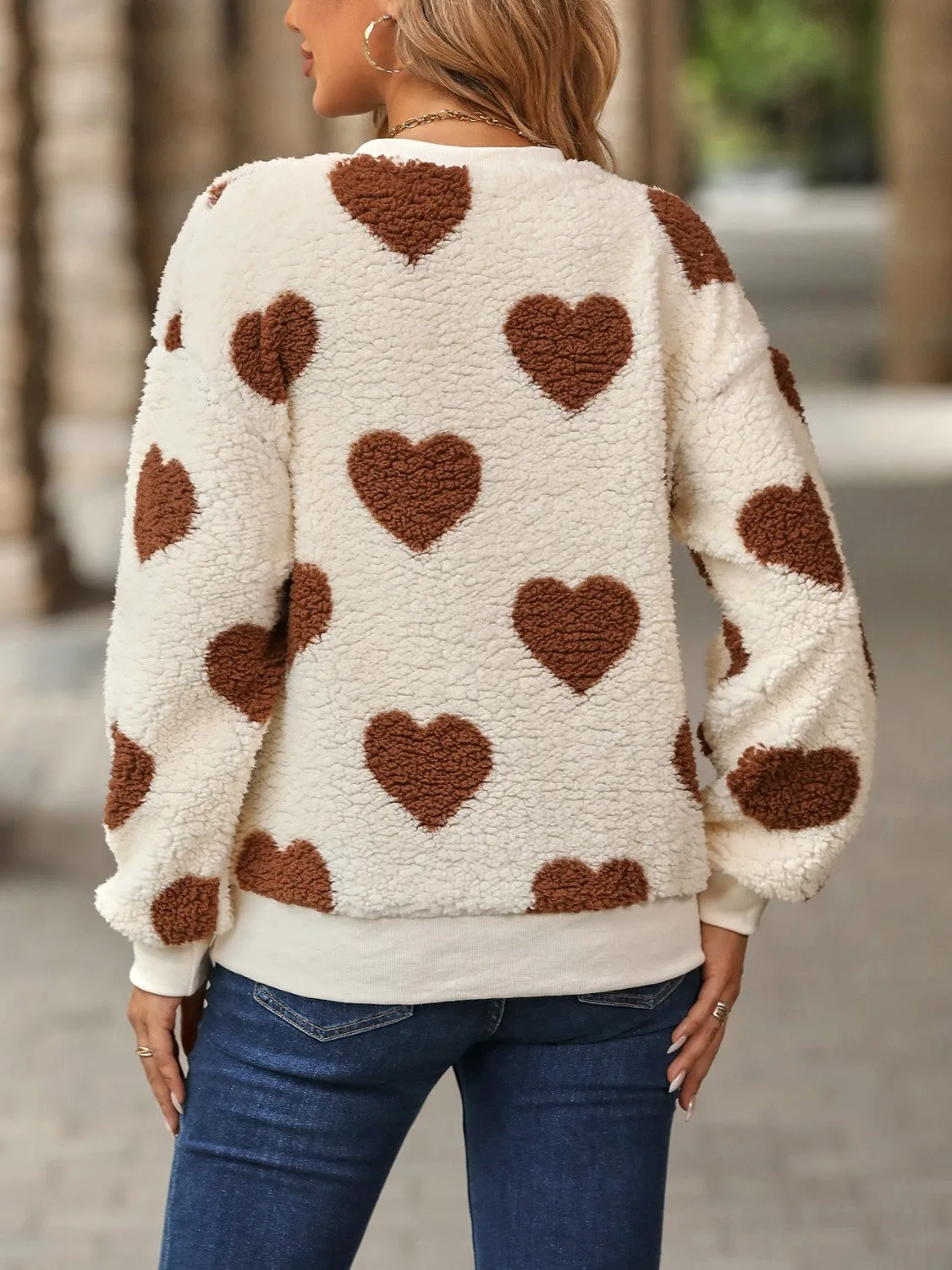 Raquel Fuzzy Heart Dropped Shoulder Sweatshirt