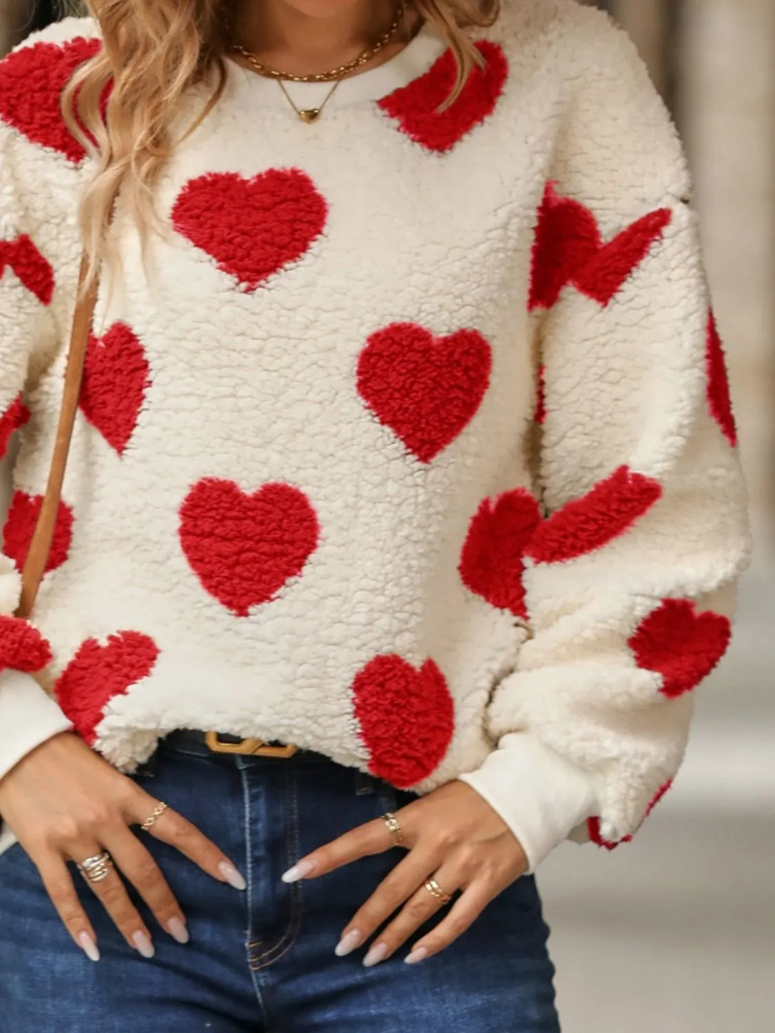 Raquel Fuzzy Heart Dropped Shoulder Sweatshirt