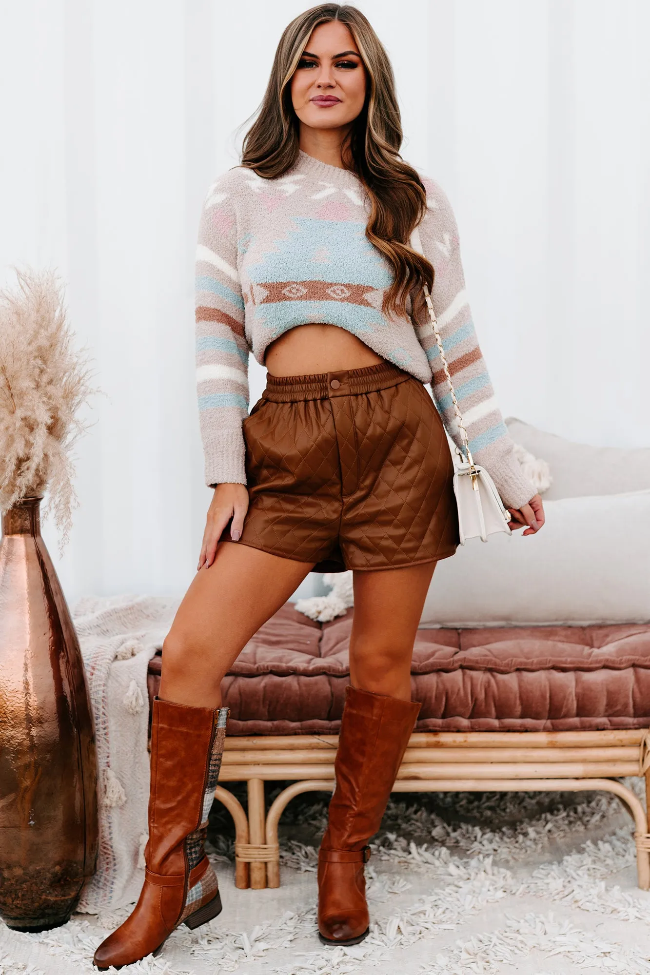 River City Fuzzy Aztec Print Sweater (Beige)