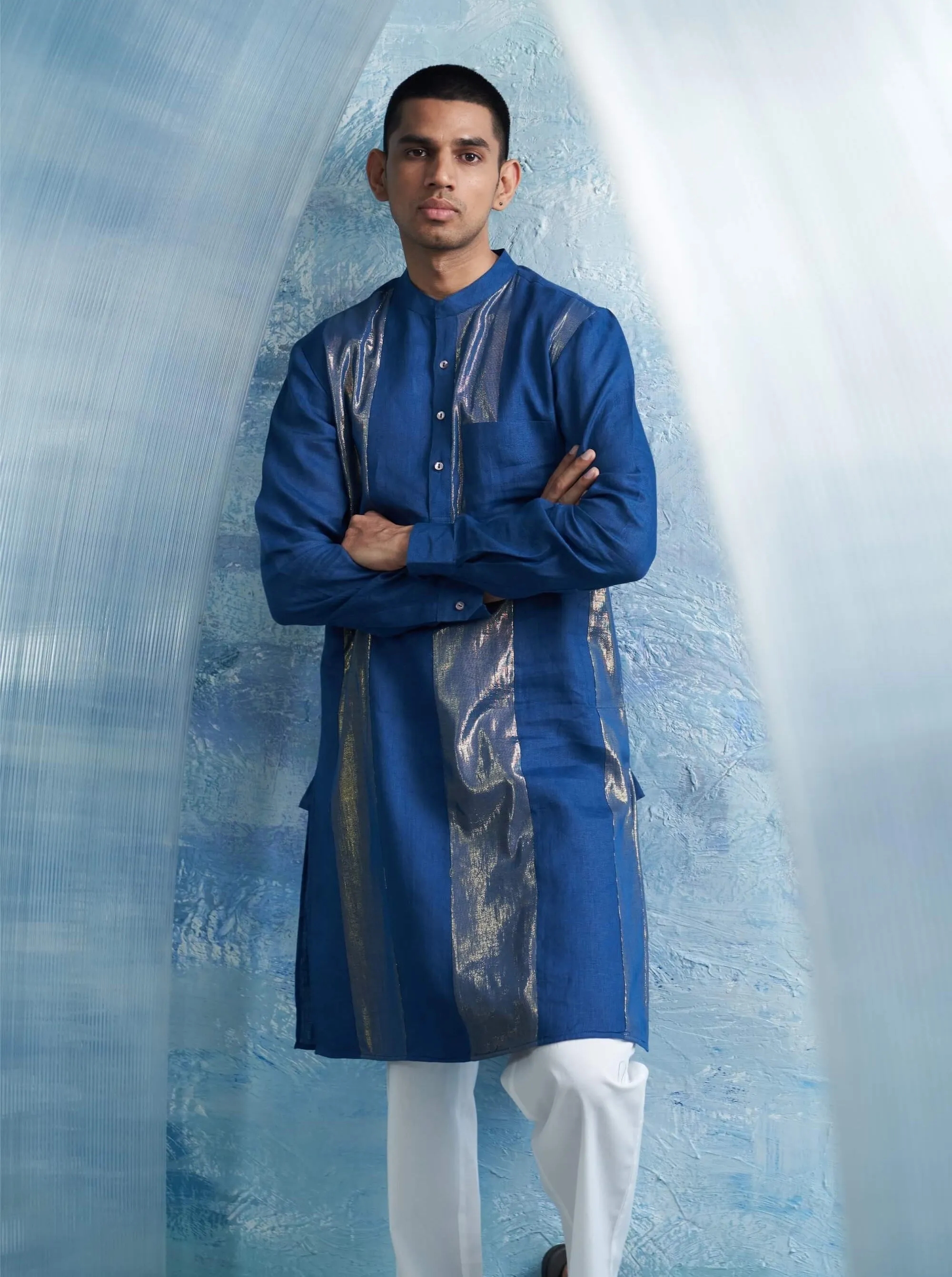 Royal blue straight shimmer kurta and pant