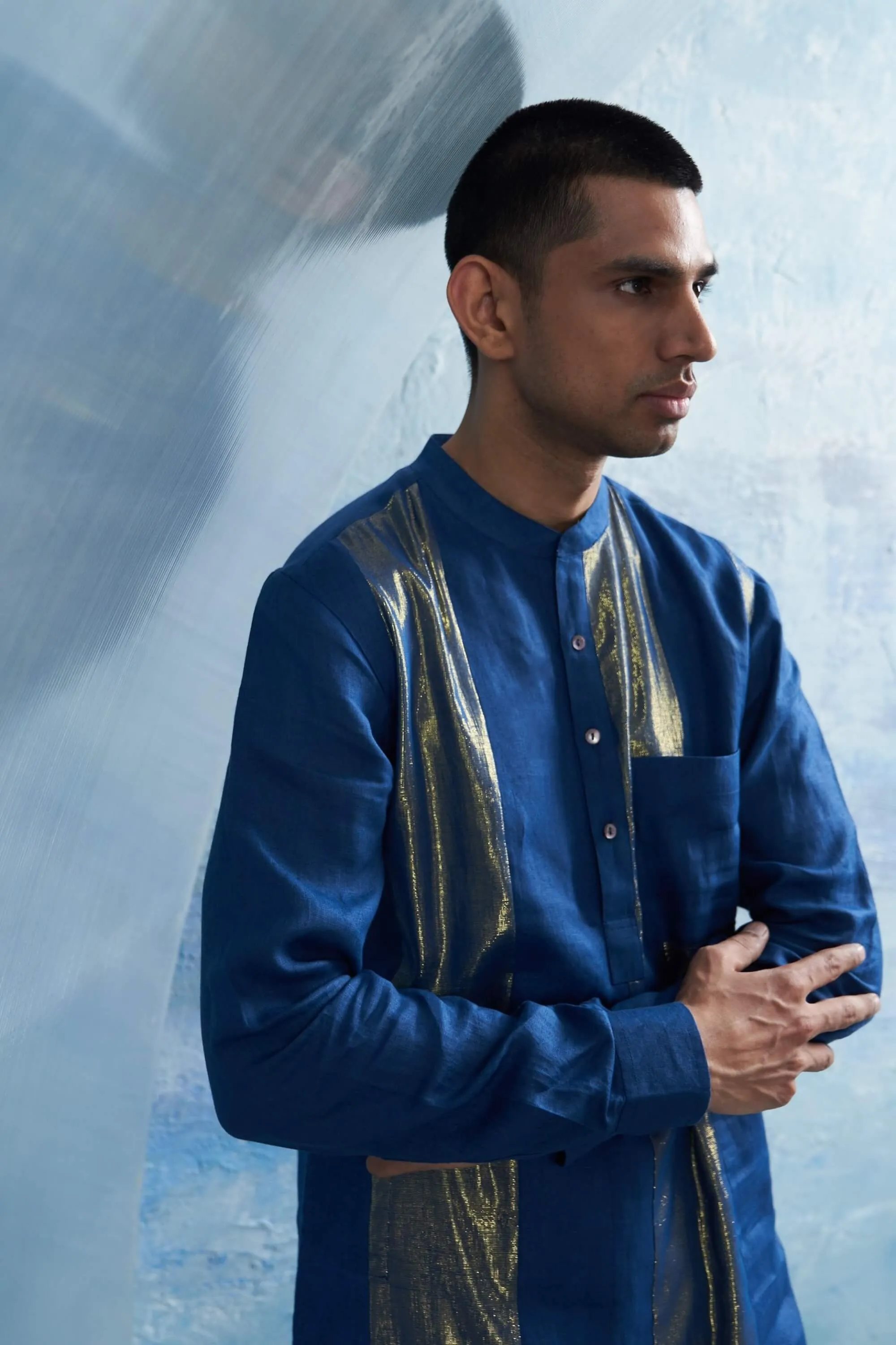 Royal blue straight shimmer kurta and pant