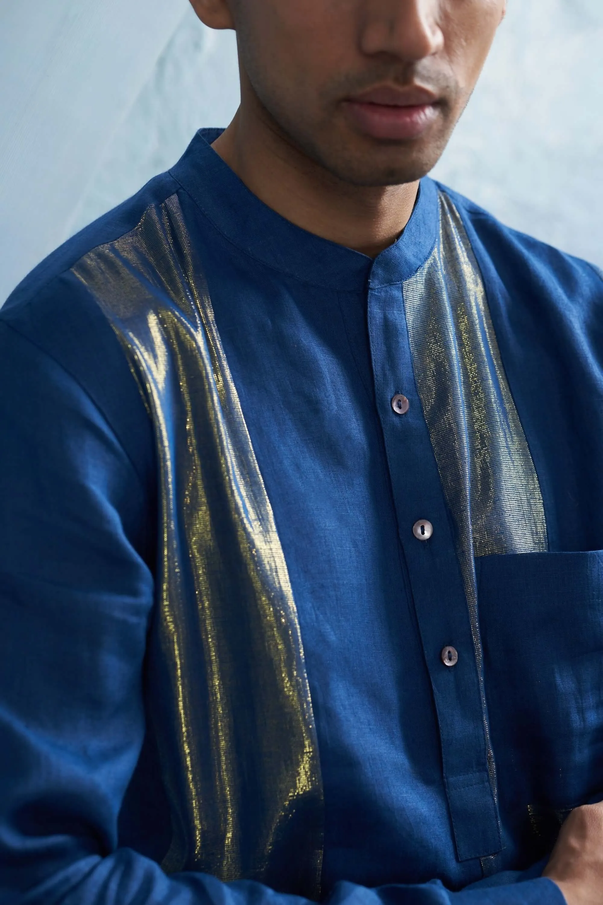 Royal blue straight shimmer kurta and pant