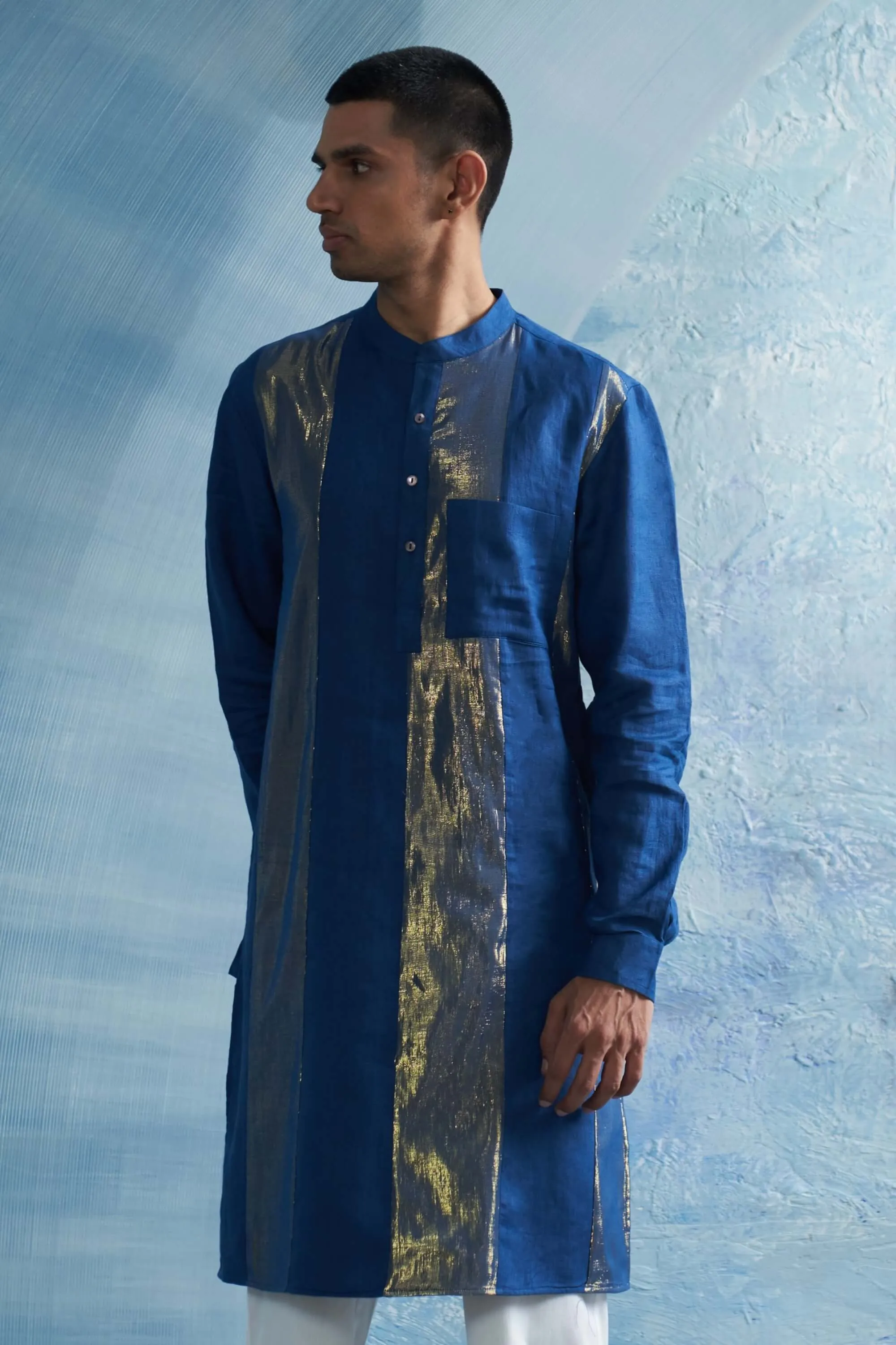 Royal blue straight shimmer kurta and pant