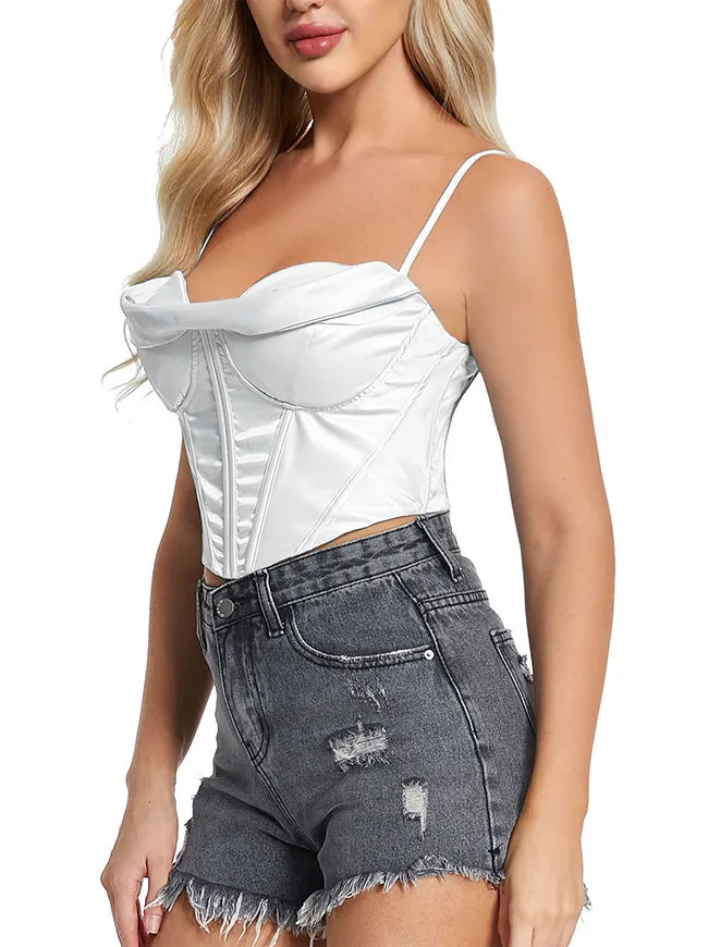 Satin Spaghetti Strap Zip Back Clubwear Camis Crop Top